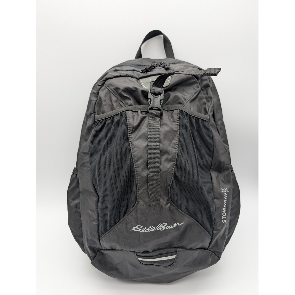 Eddie Bauer Stowaway 30L Packable Backpack Black Ripstop Nylon Hiking Travel Bag